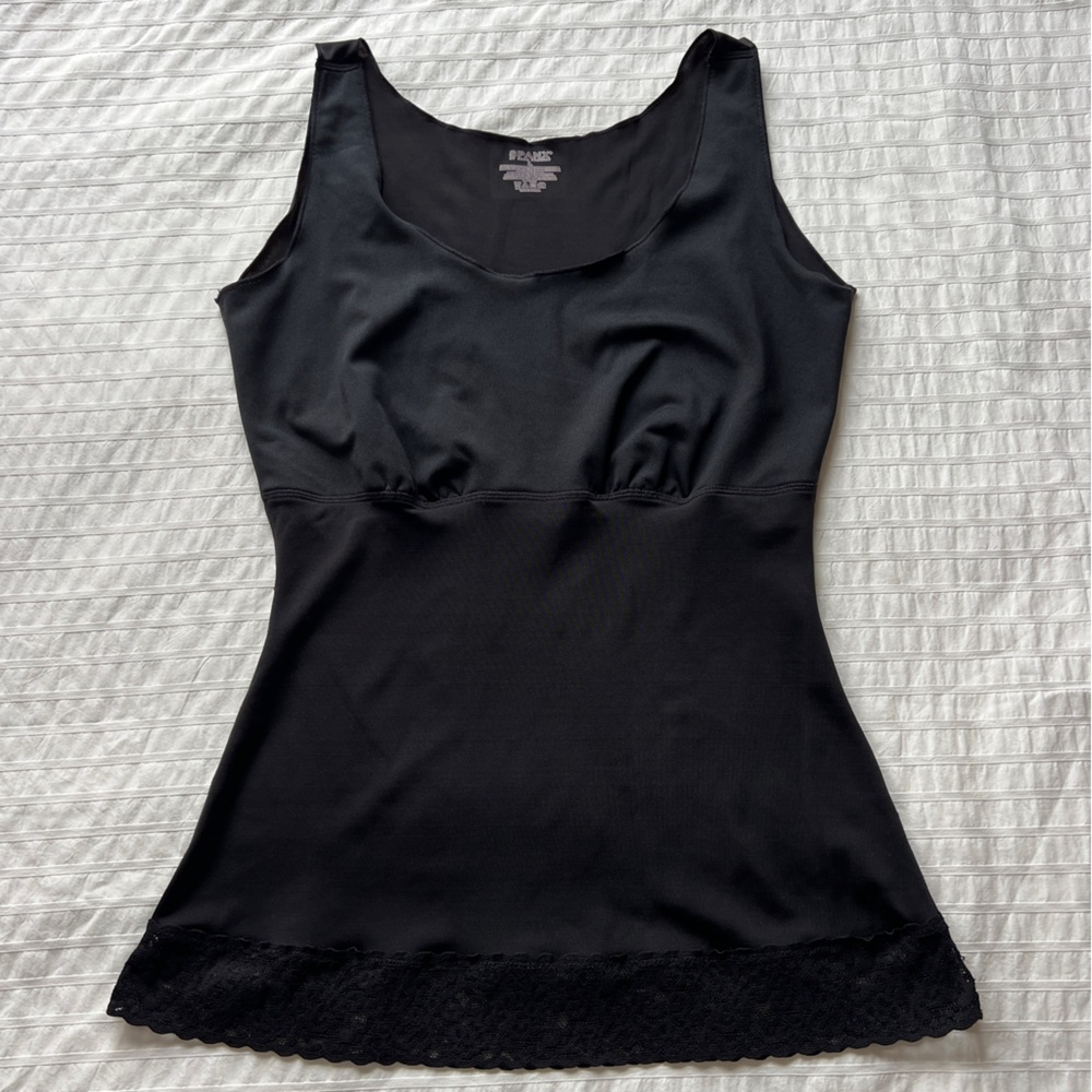 Spanx Hide & Sleek Black Lace Trimmed Scoop Neck Slimming Tank Top Camisole, L